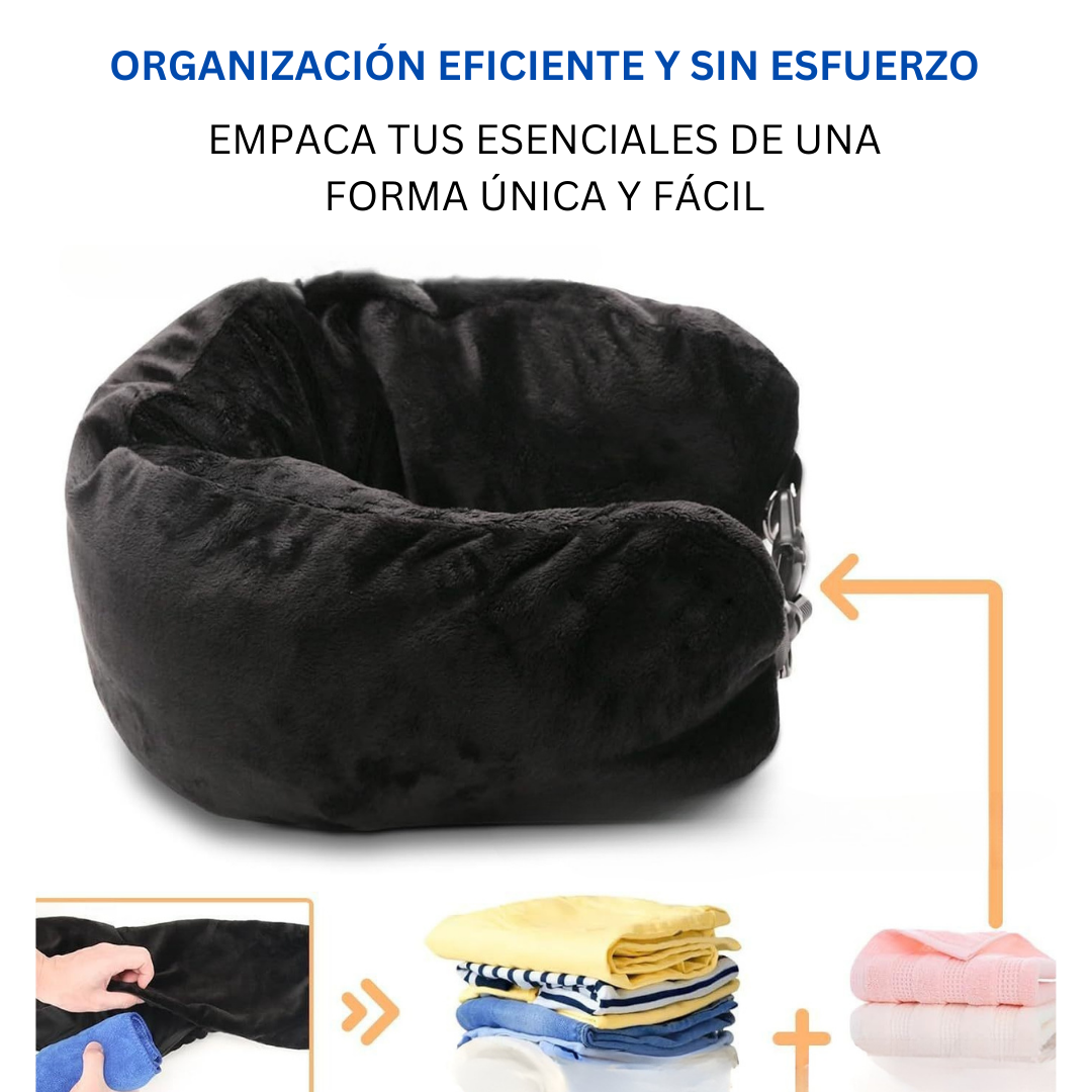 FlexiNap™-Almohada de viaje ergonómica de felpa azul, rellenable con ropa para mayor comodidad y practicidad.