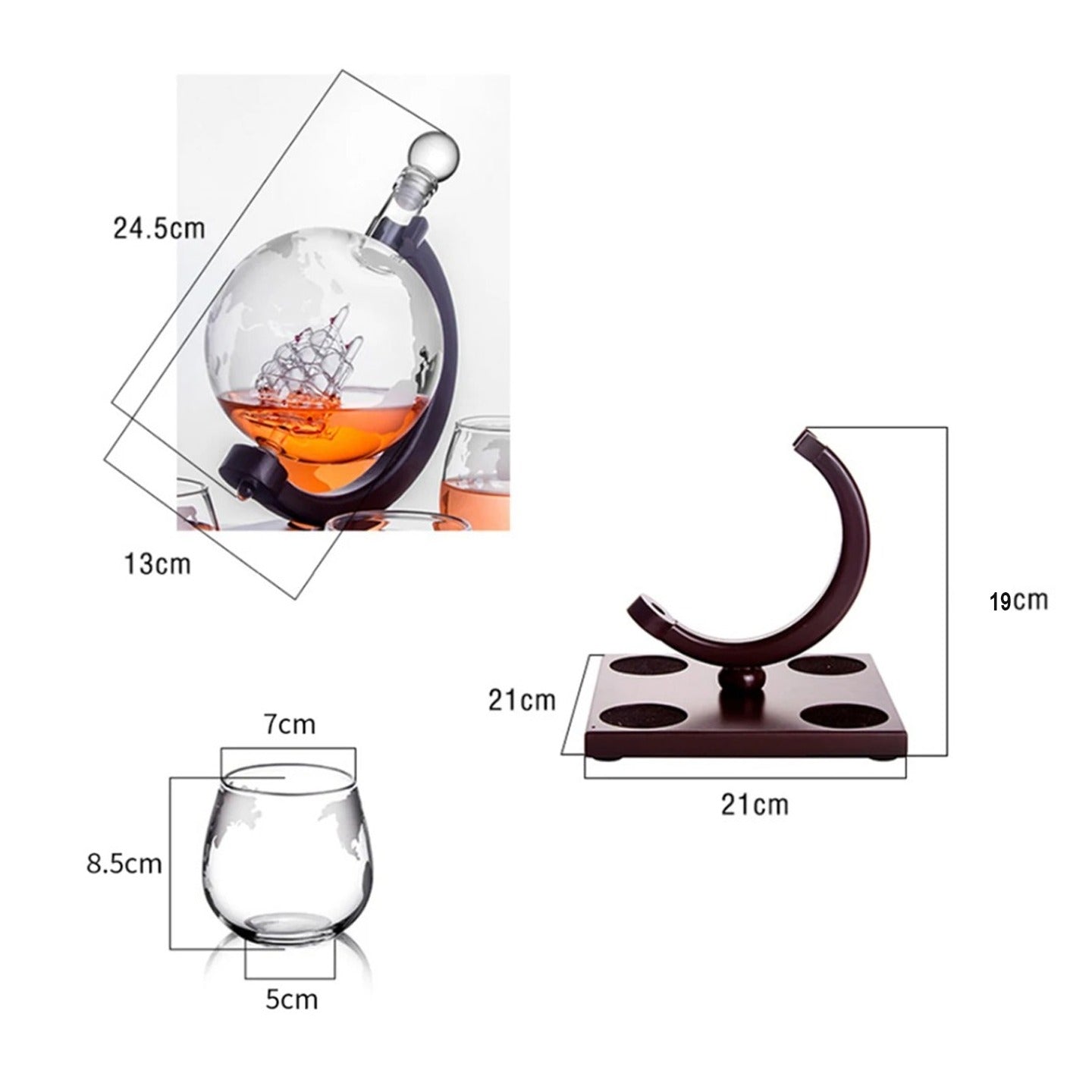 RegalGlobe™ - Set de Decantador de Whisky Globo con 4 Vasos de Licor de Barco Antiguo, Elegante Decoración de Lujo