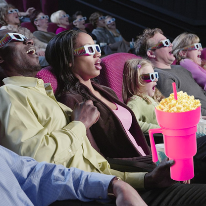 Snack2Go™ - Taza Portátil para Aperitivos y Bebidas, Taza 2 en 1 con Cuenco para Aperitivos en la Parte Superior y Cañita, Ideal para Palomitas de Maíz, Aperitivos y Bebidas