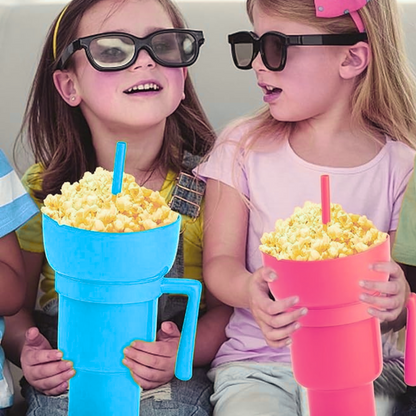 Snack2Go™ - Taza Portátil para Aperitivos y Bebidas, Taza 2 en 1 con Cuenco para Aperitivos en la Parte Superior y Cañita, Ideal para Palomitas de Maíz, Aperitivos y Bebidas