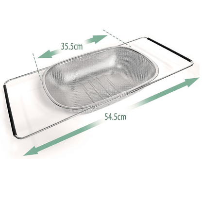 RetractaDrain™ -  Cesta de Drenaje Retráctil de Acero Inoxidable con Mango Reforzado para Lavado de Alimentos