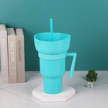 Snack2Go™ - Taza Portátil para Aperitivos y Bebidas, Taza 2 en 1 con Cuenco para Aperitivos en la Parte Superior y Cañita, Ideal para Palomitas de Maíz, Aperitivos y Bebidas