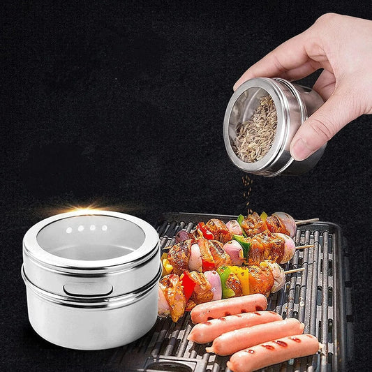 Pack de 4 Contenedores Magnéticos de Especias con Etiquetas Adhesivas