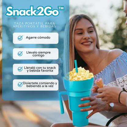 Snack2Go™ - Taza Portátil para Aperitivos y Bebidas, Taza 2 en 1 con Cuenco para Aperitivos en la Parte Superior y Cañita, Ideal para Palomitas de Maíz, Aperitivos y Bebidas