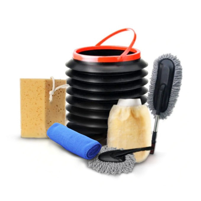 CarCleanKit - Kit 6 en 1 - Balde Plegable más Accesorios de Limpieza para Auto