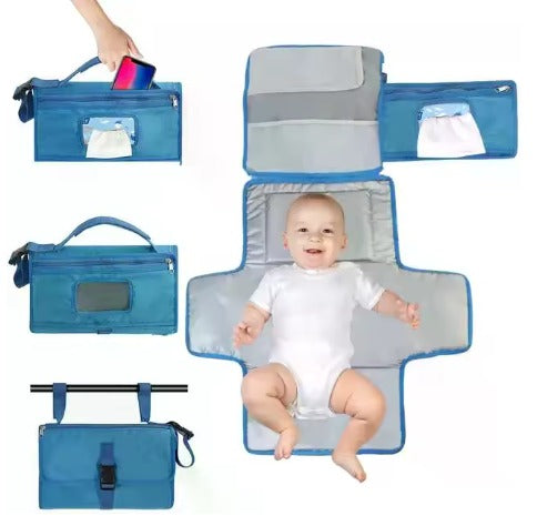 DiaperEase- Cambiador portátil de pañales con compartimiento para toallas húmedas en color Azul