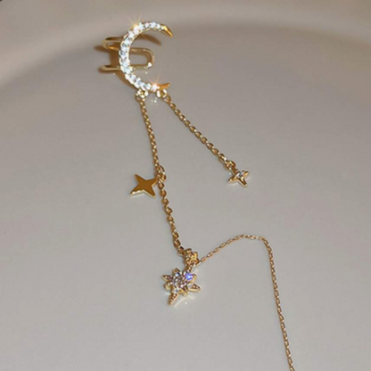 Set de 2 Pendientes Colgantes Clip de Media Luna y Estrellas